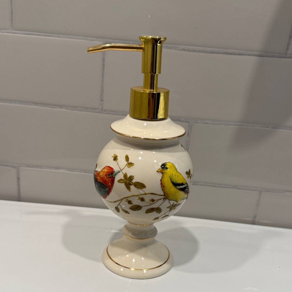 Elegant Cream and Gold Bird Soap Dispenser